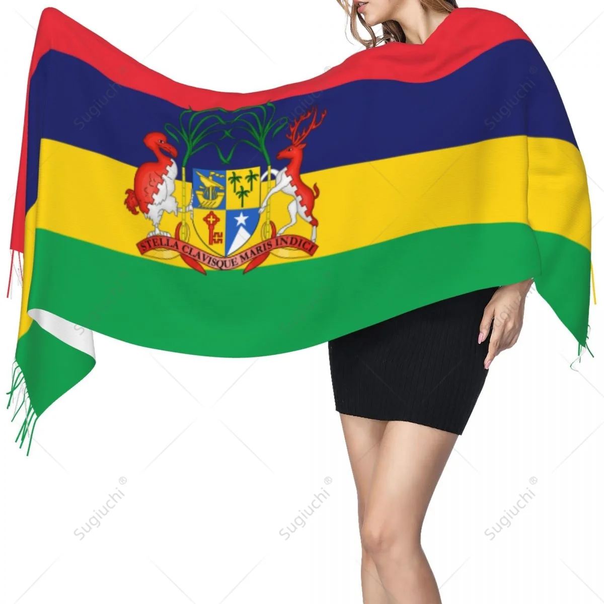 Mauritius Emblem Flag Scarf Pashmina Warm Scarves Shawl Wrap Hijab Spring Winter Multifunction Unisex