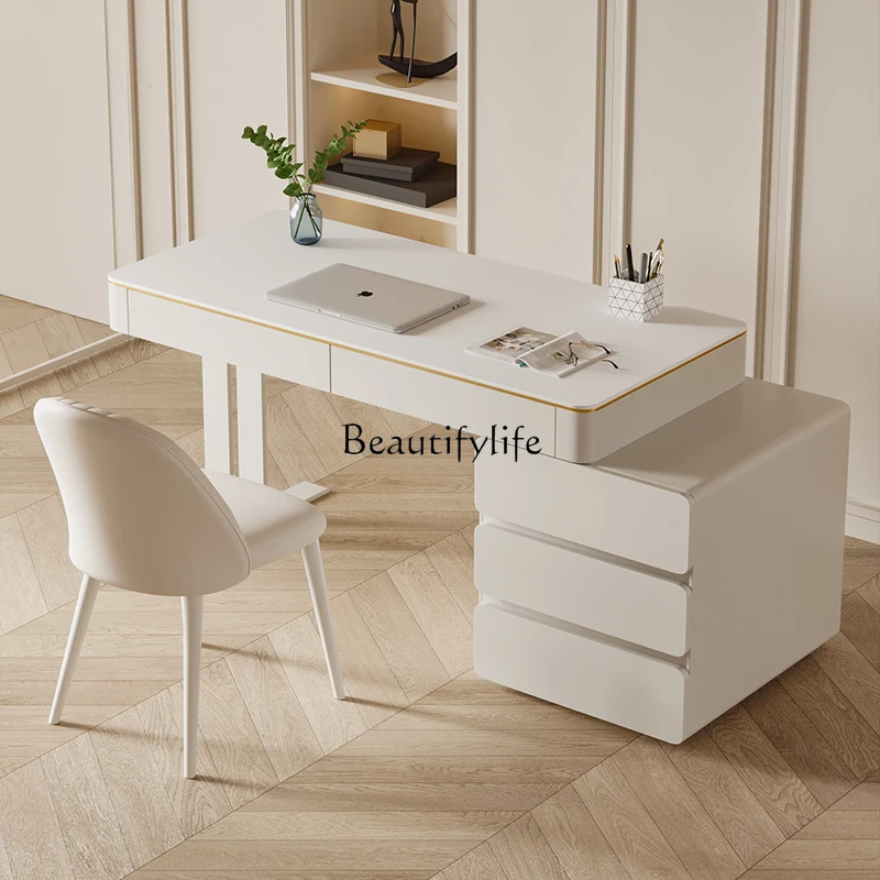 

Light Luxury Rock Plate Desk Cream Style Study Writing Office Desk