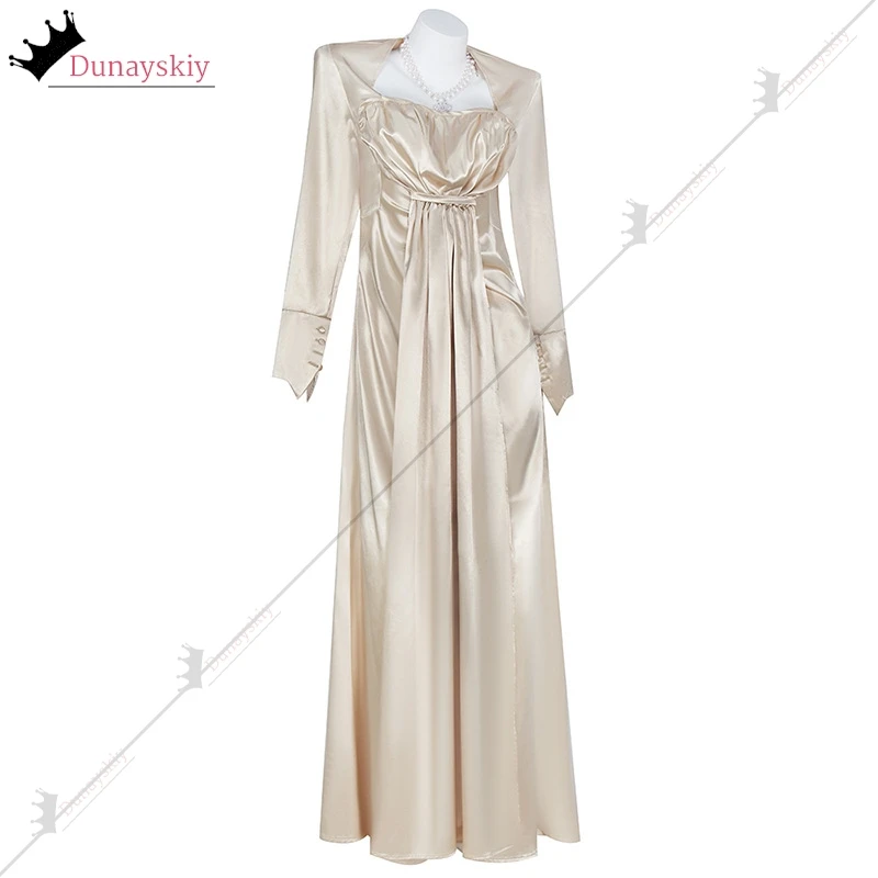 Cosplay Lady Dress Alcina Dimitrescu Costume Elegant Long Sleeve Satin Dress Evening gown Full Set Halloween Disguise Ornament view 4