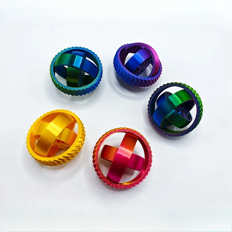 3D Printed Rotating 3-Ring Gear Ball Fingertip Gyroscope Stress Relief Anxiety Relief Decompression Desk Figurine Toy