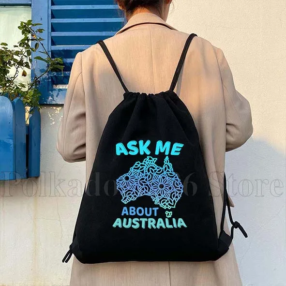 Australia Flag Map Gold Coast Perfect Gift For Everyone Drawstring Backpack Bags Sports Gym Sackpack String Bag for Yoga Hiking