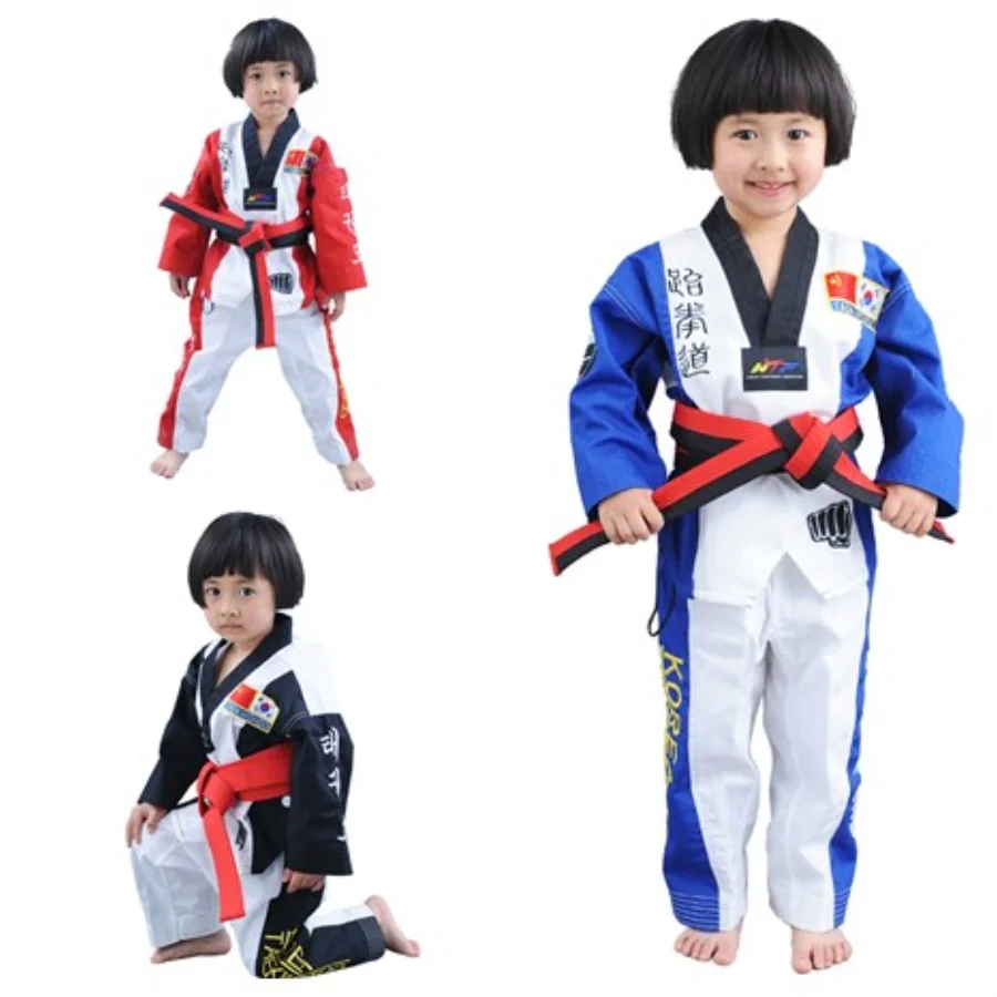 High Grade Black Red Blue Adult Kids Taekwondo TKD Uniform Training Karate Suits Embroidery Uniforms Poomsae Dobok WTF Approved