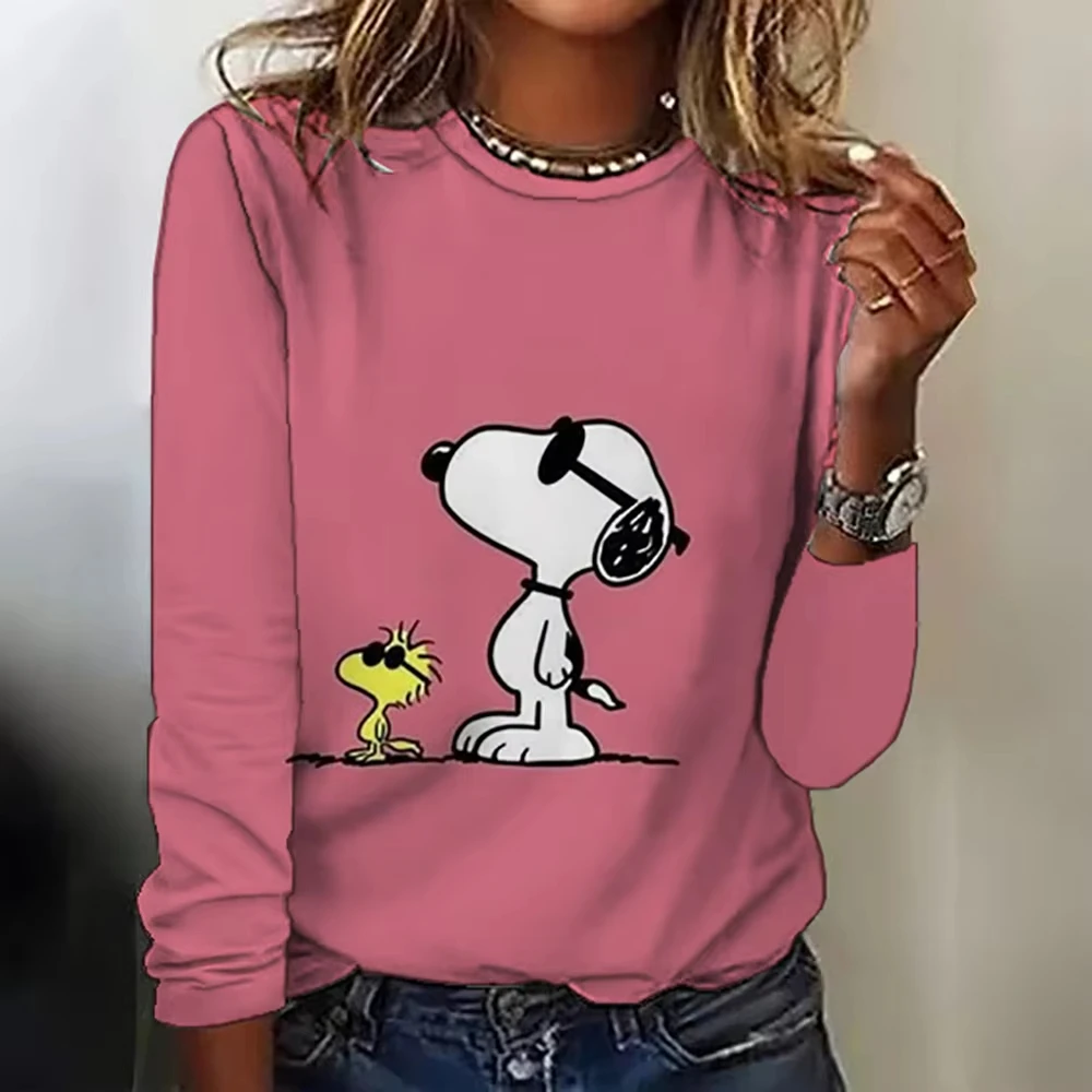 

MINISO Cute Cartoon Snoopy Print Long Sleeve T-shirt For Women Autumn Fashion Tees Female Clothes Casual Oversized Y2K Tops