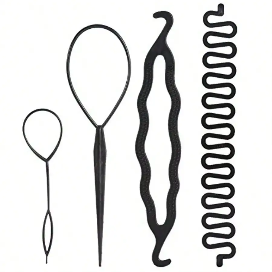 

DHair Tail Tools Hair Braiding Tool Set 4 PCS French Centipede Braiders Loop Tools DIY Hair Styling For Twist Plait Flipper Pull Through Ponytail Tool Ponytail Maker Ties Bulk With Double Hook Black