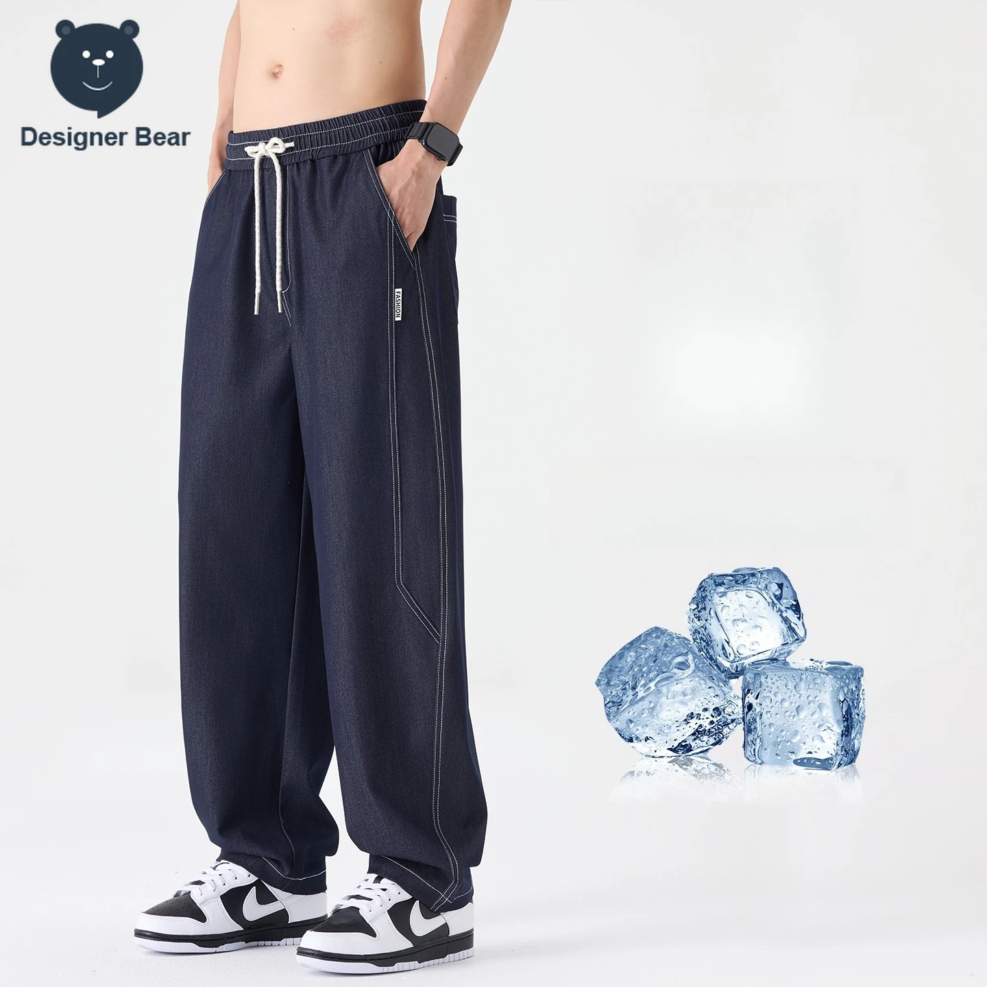 Summer Baggy Original Color Curved Jeans Wide Leg Anti Wrinkle Durable Long Trousers Men Harajuku Denim Pants Plus Size M-5XL