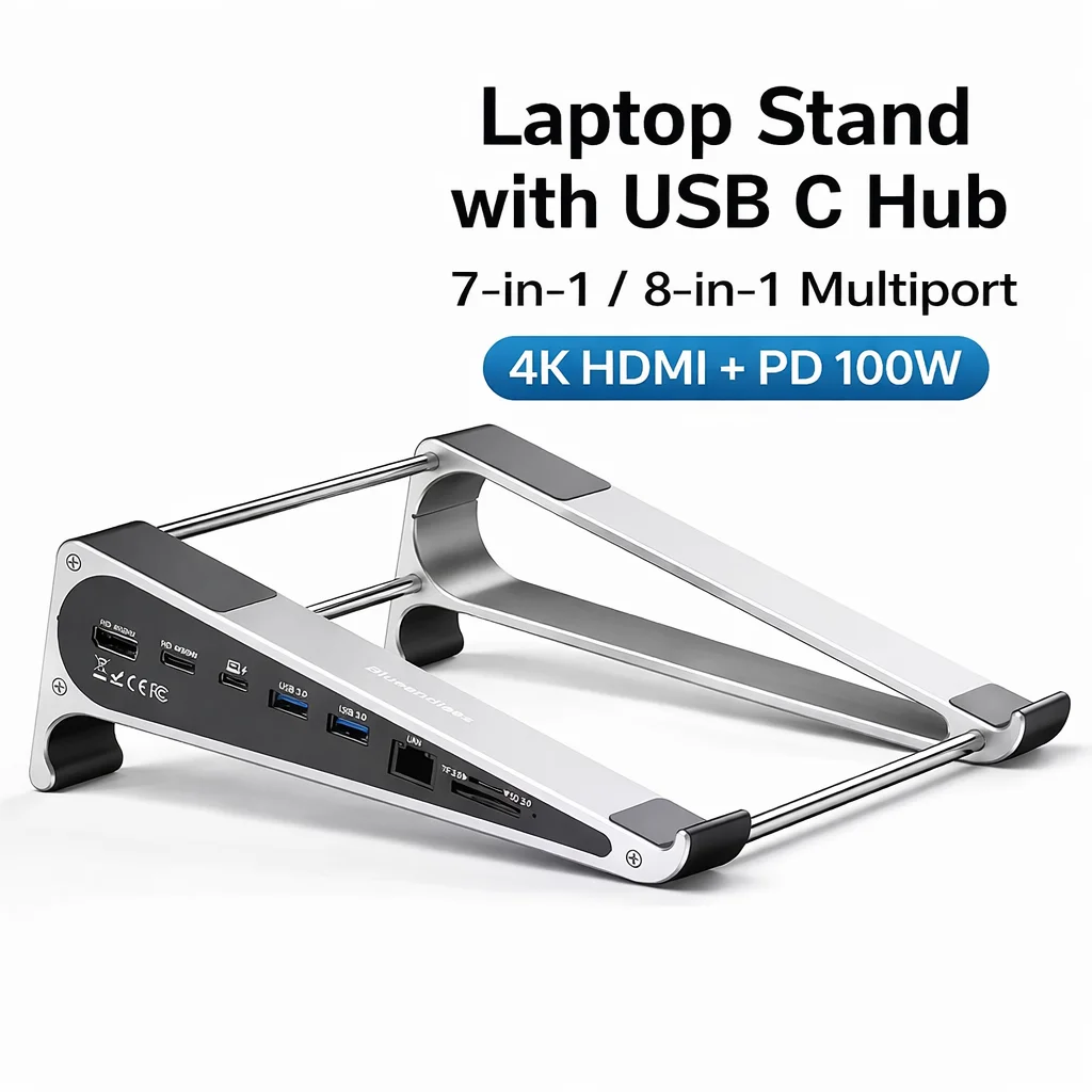 

8 Port 8 in 1 Laptop Hub Adapter Aluminum Laptop Stand Type C Network Card with USB C MST HDTV DP 4K 60Hz Hub Docking Station