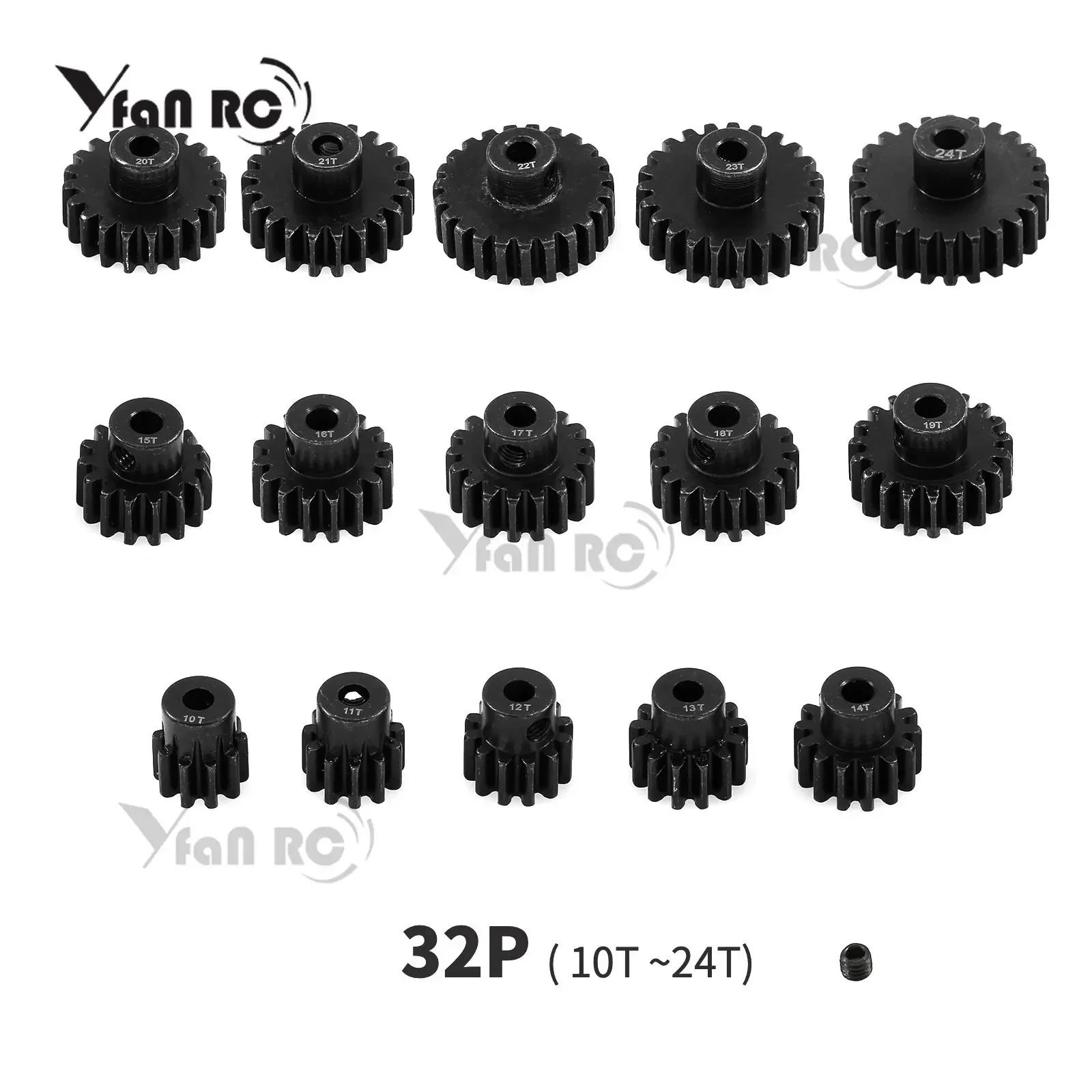 M0.8 32P 3.175mm 10T 11T 13T 15T 17T 18T 20T 22T 24T Hardened Steel Metal Pinion Gear Motor Gear For 1/10 RC Model Car