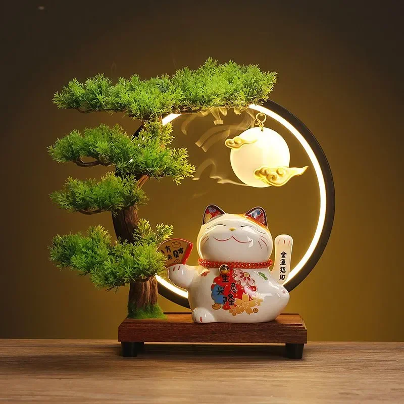 

5 inch Ceramic Fortune Cat Waving Hand Lucky Cat Plutus Cat Battery Powered Feng Shui Maneki Neko Best Gift Home Decoration