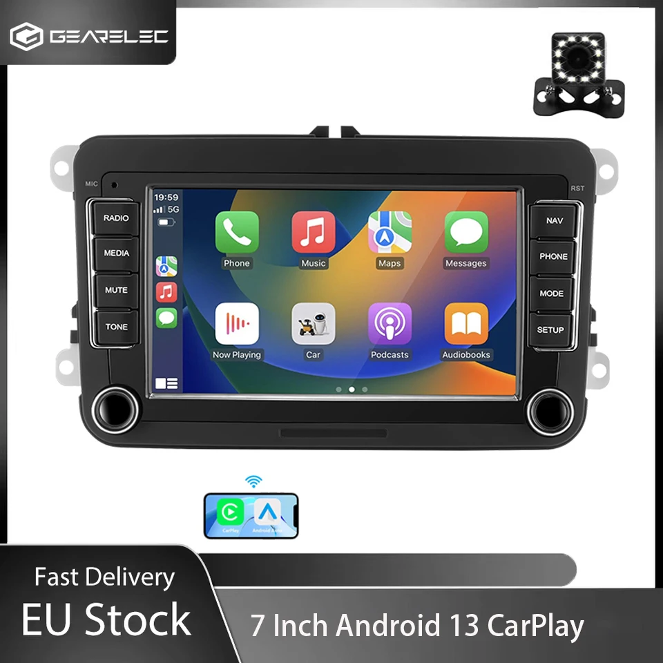 GEARELEC-reproductor Multimedia de vídeo para coche, Radio estéreo con GPS, WIFI, pantalla Universal Carplay, Android 13, 7 pulgadas