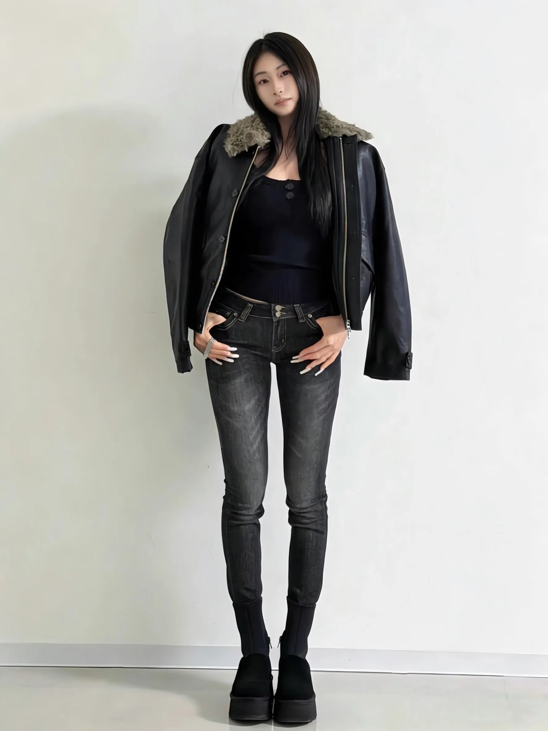 

Retro American Waed Street Sle Skinny Jeans High Waist Double Bule Cheek Enhancing Slimming Effect Cotton Stretch Denim