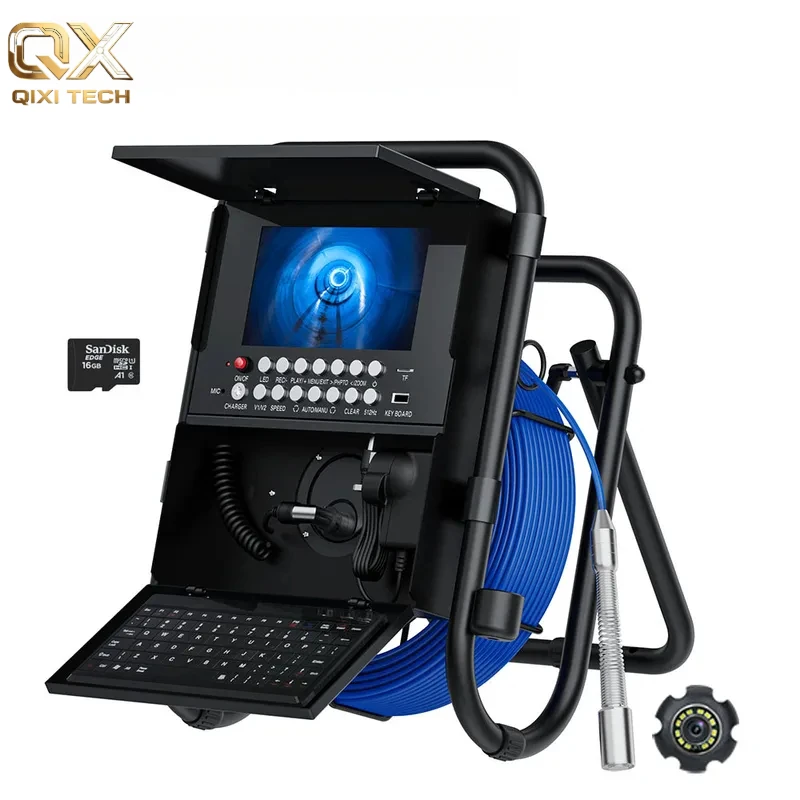 Sewer Inspection Pipe Camera with Self-Level and 512HZ Locator Drain Sewer Pipe Industrial Endoscope DVR Plumber Borescope