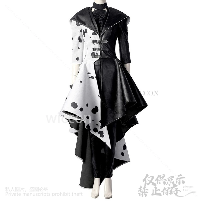 Anime Movie Dog Queen Black White DeVil Queen Cosplay Costume Halloween Outfit Cloak Suit For Adult Women Lolita Coat Half Wigs