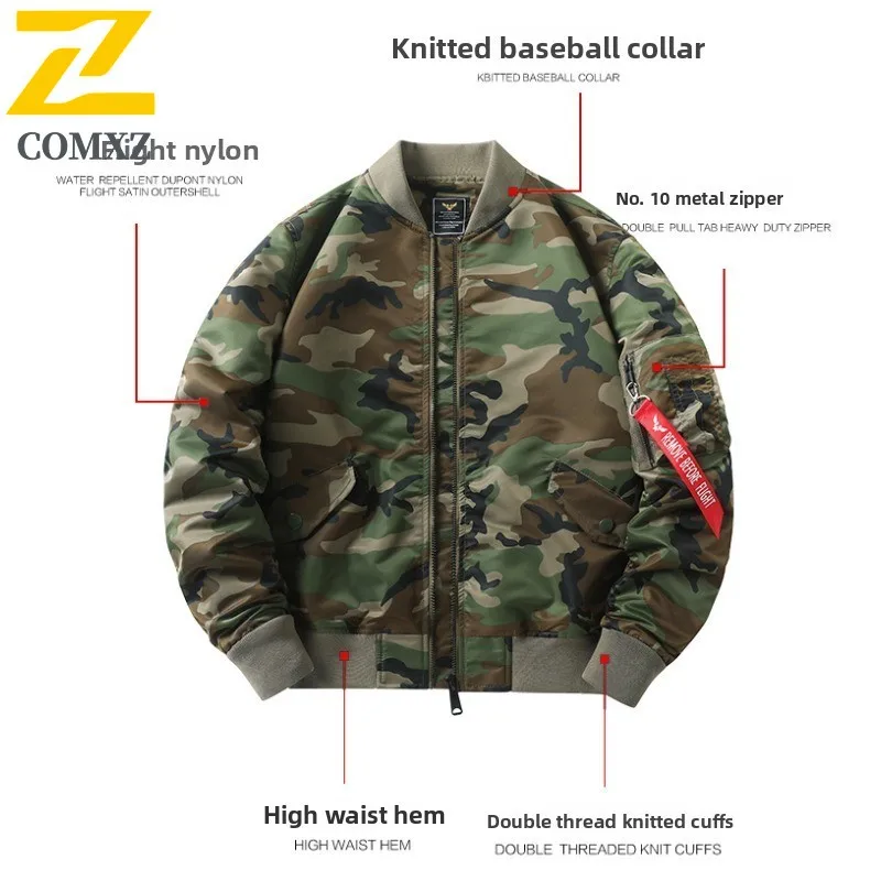 Mens Camo Stand Collar Tactical Windbreaker Winter American Style Military Flight Coat Waterproof Windproof MA1 Bomber Outerwear