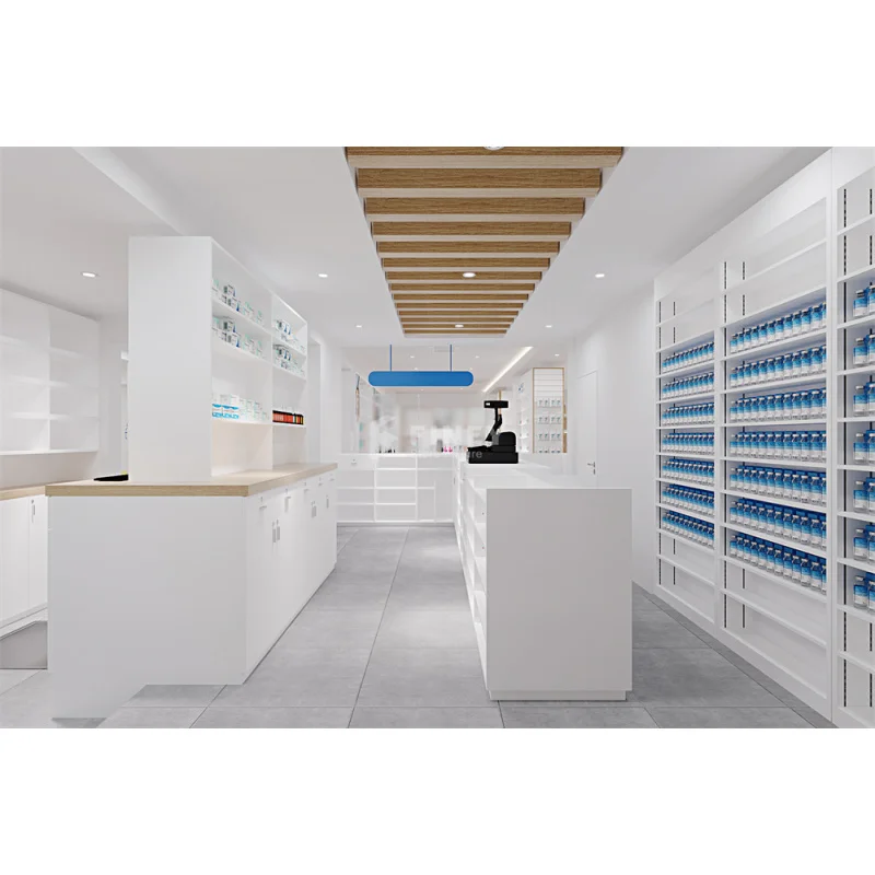 (Kunden spezifisch) Holz apotheke Regale Shop Interieur Display Racks Möbel Apotheke Display steht Medical Store Counter Design