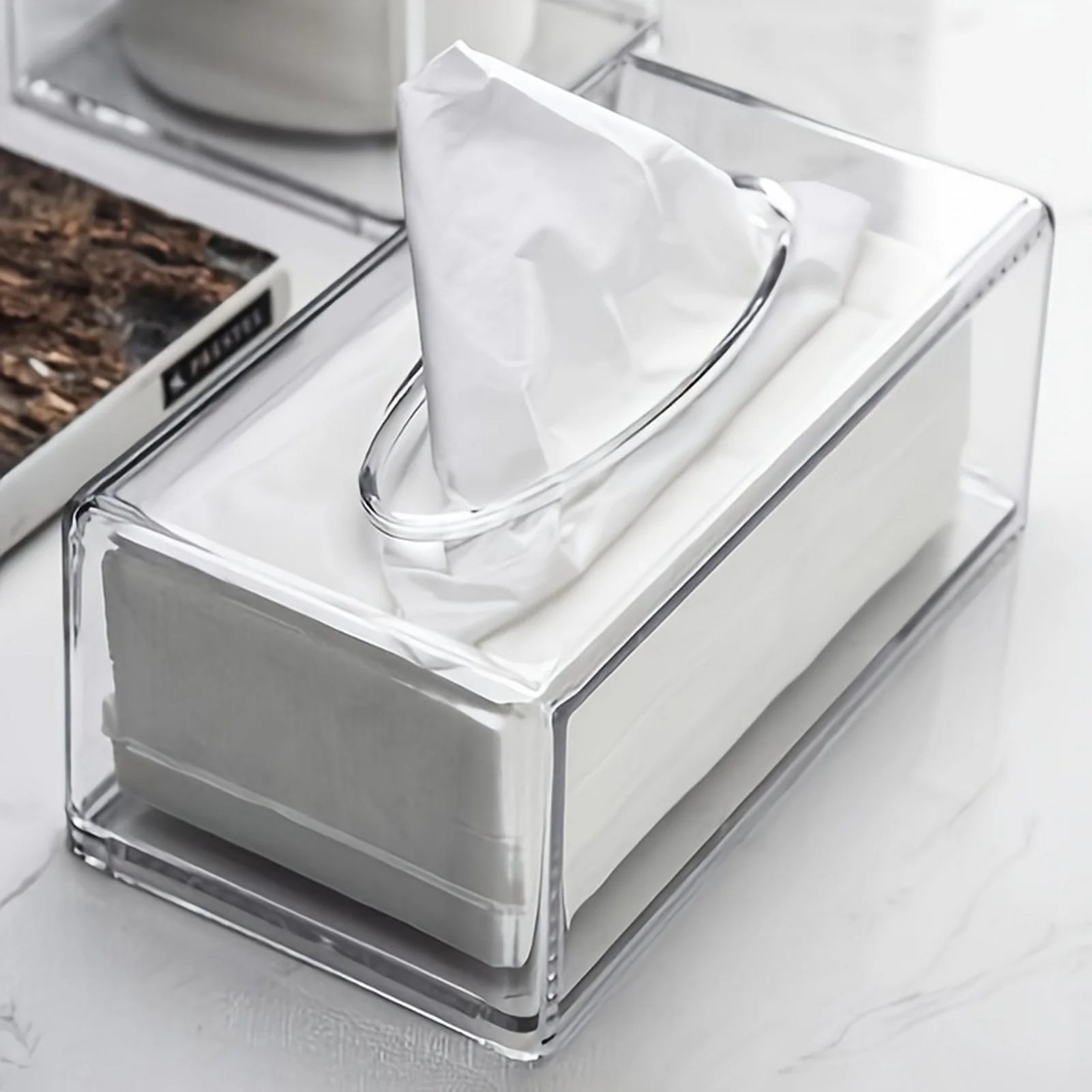 

Square Clear Tissue Box Holder Table Clear Dryer Sheet Dispenser Rectangular for Desks Countertop Vanity Bedroom Dressers