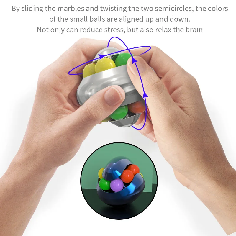 Kostka Orbital Metal Magic Cube, zabawka antystresowa, obrotowa kostka z fasolkami, zabawka antystresowa dla dorosłych i dzieci, dla osób z autyzmem i ADHD.