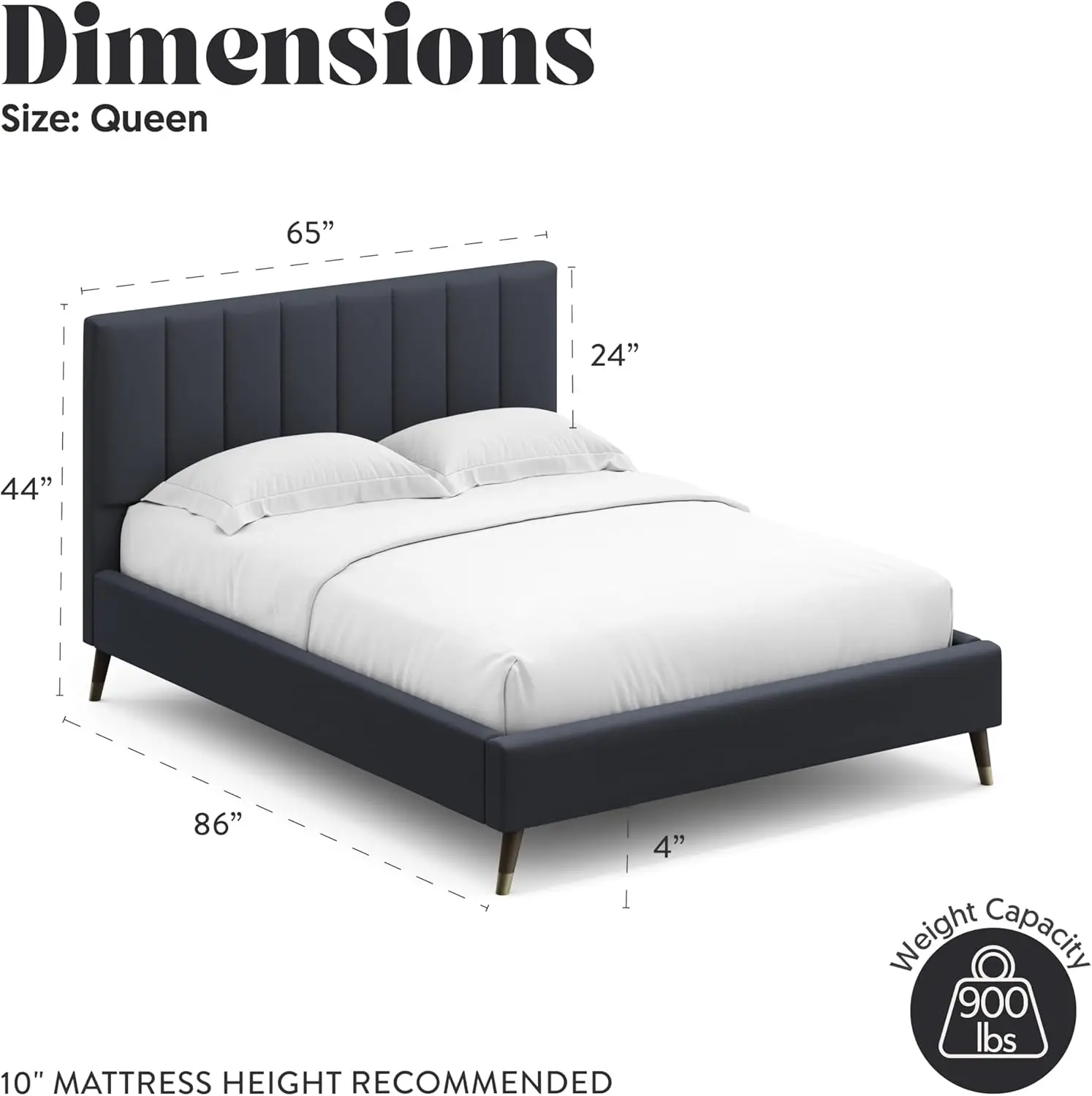 DG Casa Collette Mid Century Modern Tufted Upholstered Platform Bed Frame with Vertical Channel Headboard and Full Wooden Slats,