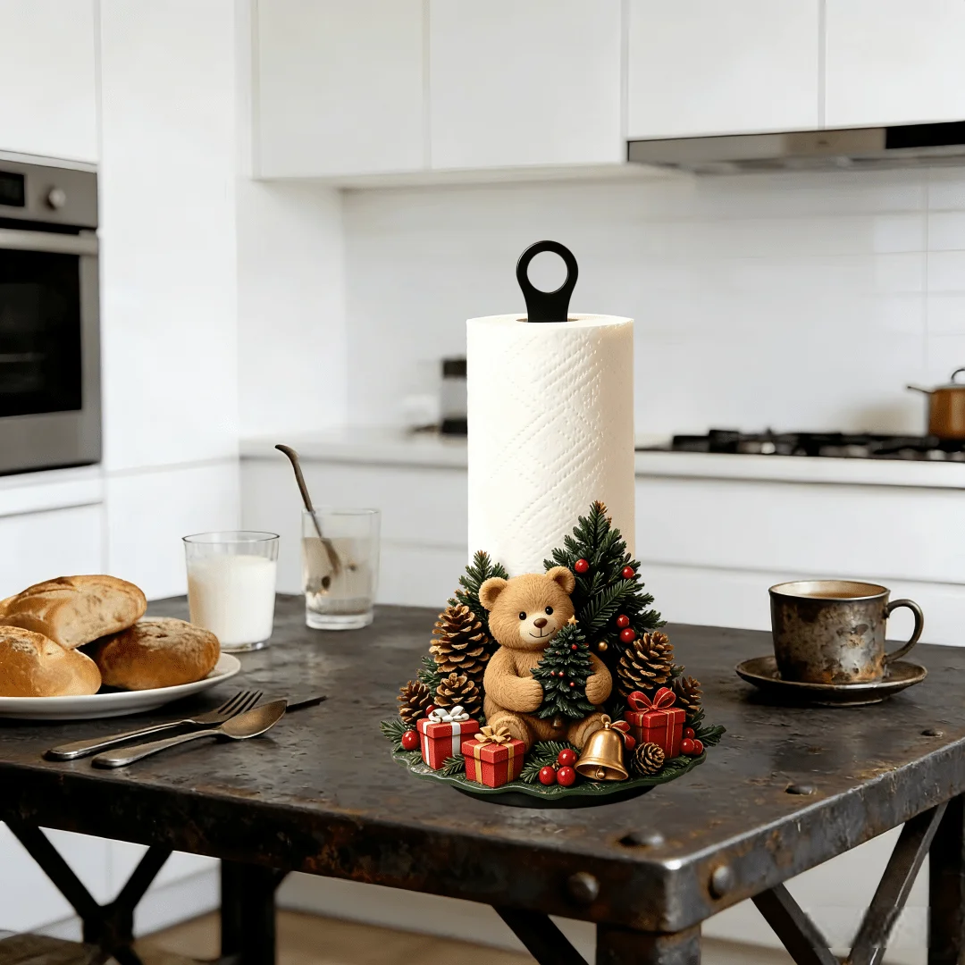 1-Piece 2D Flat Christmas Bear Paper Towel Holder with Classic Festive Atmosphere, Fun Desktop Roll Paper Holder for Storage, Made of Acrylic, Does Not Include Paper Towels, Cleaning Cloth Storage Rack, Interesting Autumn Thanksgiving Design, Suitable for Kitchen, Bathroom, Living Room, Dining Room, Christmas Warm Decoration, Christmas Gift