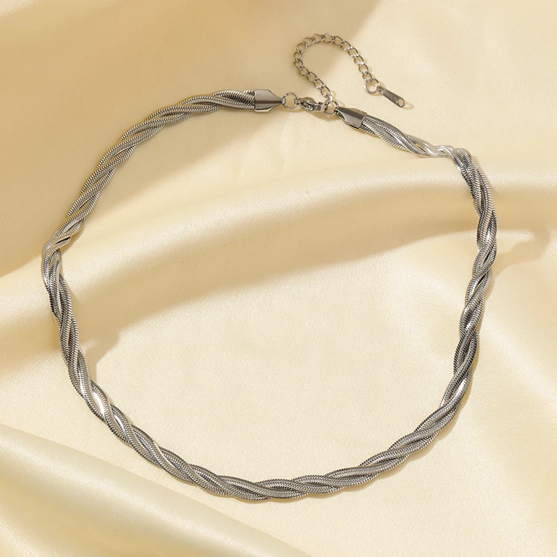 EILIECK 316L Edelstahl Metall Kreuz Geflochtene Kette Halskette Armband Set für Damen Modisches Statement Wasserdichtes Schmuckgeschenk – Detail 16