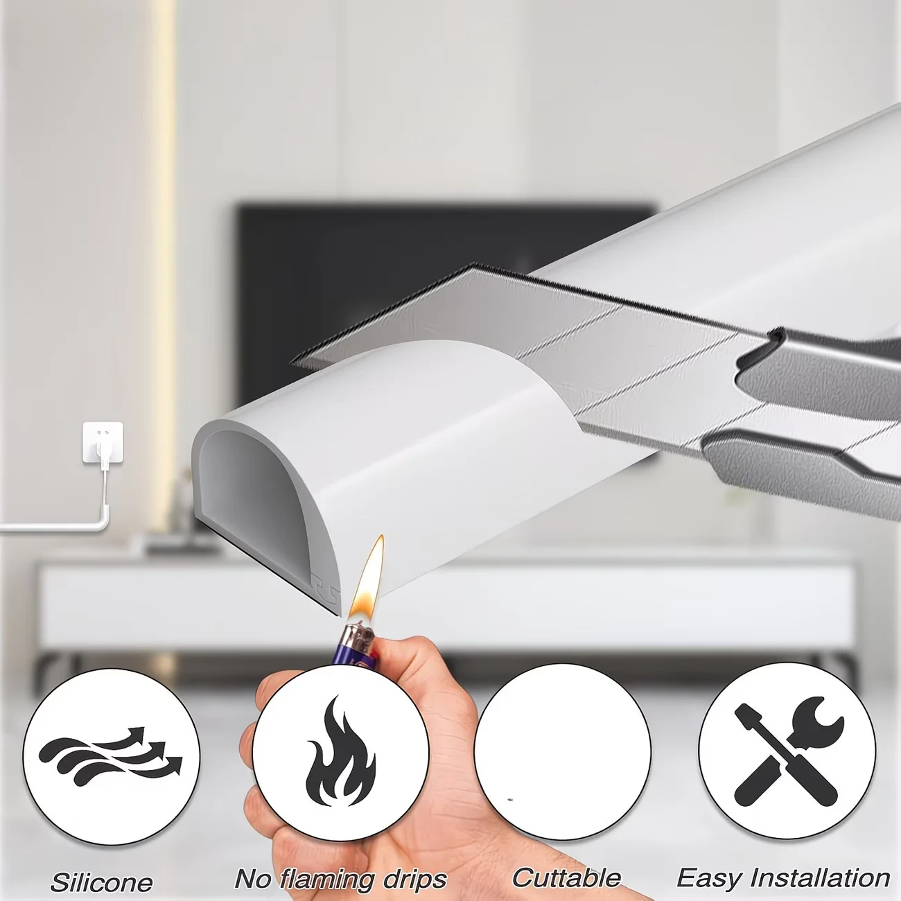 1pc 1m/39.37in Cord Management Channel Invisible Decorative Wire Cover Anti-Step Protector Adhesive Soft Cable Raceway With Cap