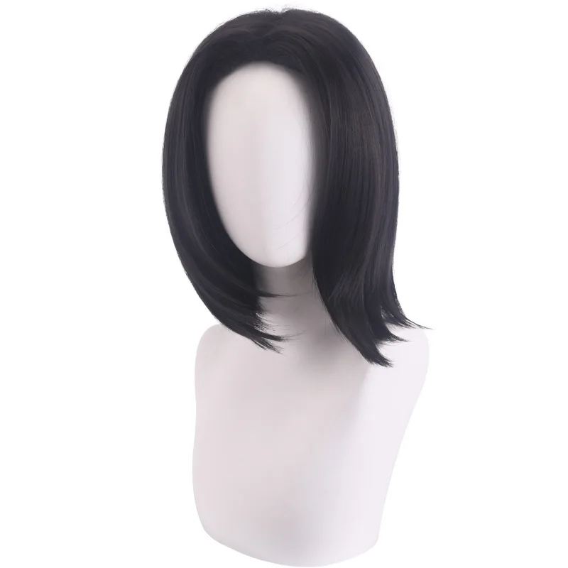 Wig Sintetis Black Mullet Gaya Rambut Berlapis Pendek Serat Tahan Panas untuk Kostum Pesta Cosplay Anime Penggunaan Sehari-hari