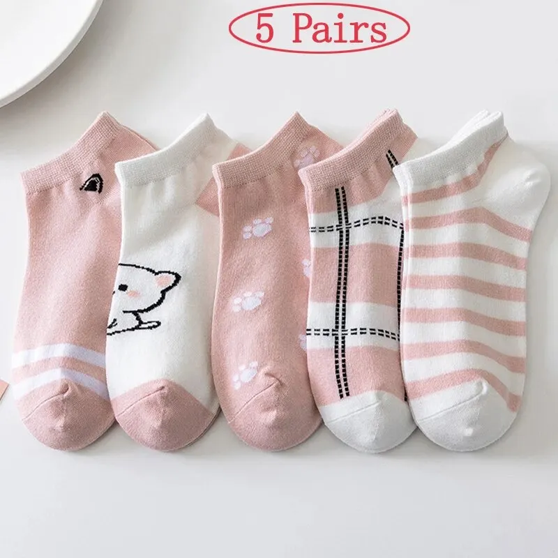 

5 Pairs of Cute Cat Fashion Iadies Casual Short Socks