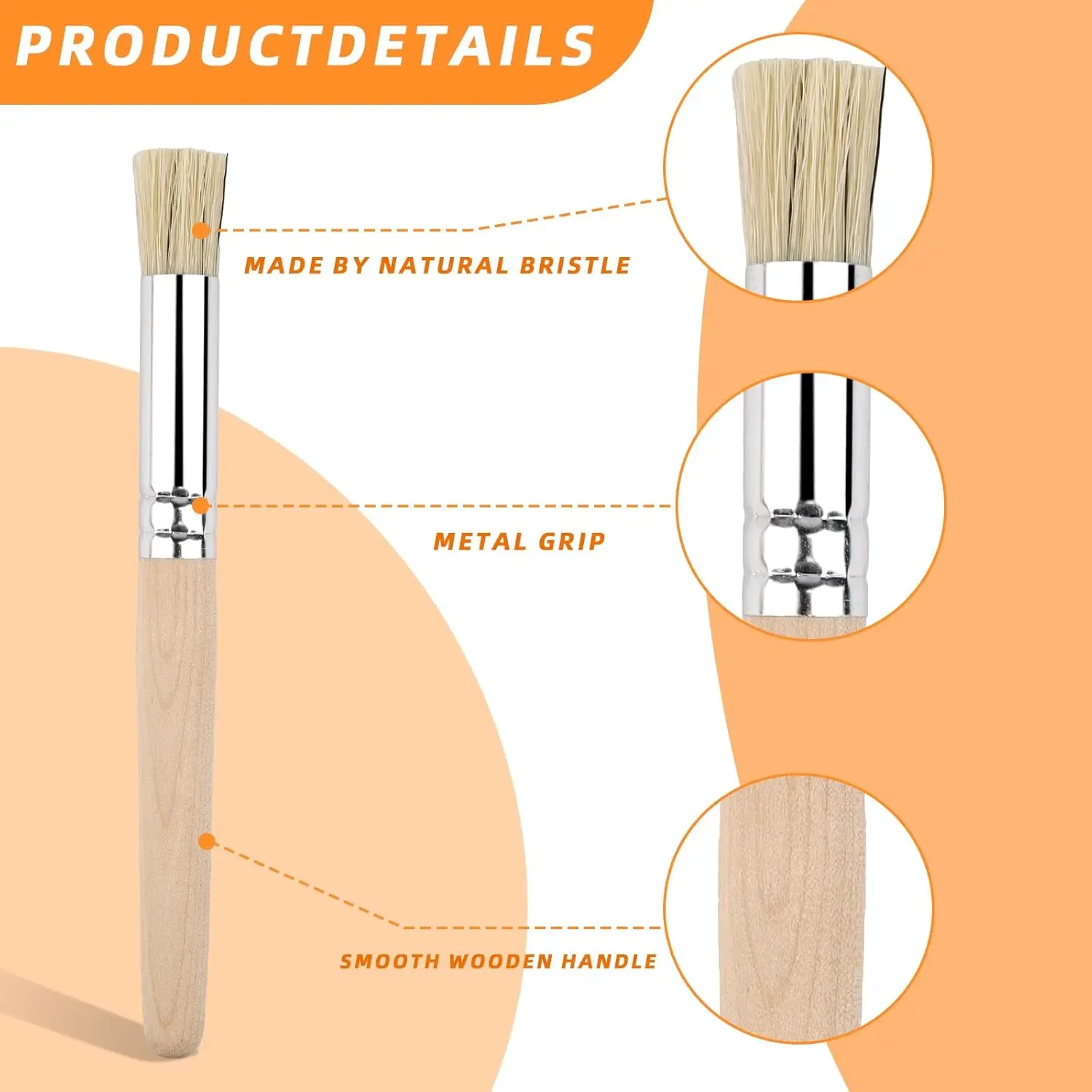 6pcs Stencil Paint Brushes Set Bristle Hair Wooden Handle Perfect for DIY Crafts Watercolor, Oil, and Acrylic Painting