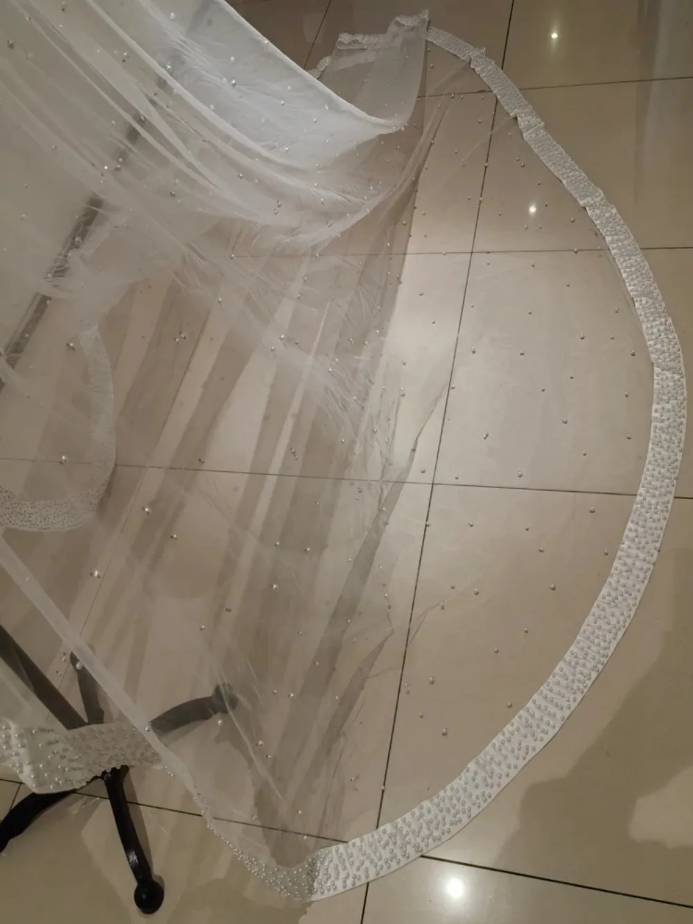 اللؤلؤ طرحة زفاف فاخرة الشريط حافة حجاب الزفاف طويل حجاب حفلات الزفاف اكسسوارات الزفاف 300*300 حسب الطلب #5