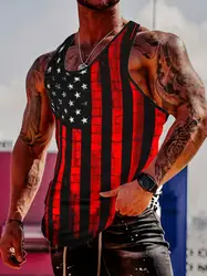 New US Flag Print Men's Tank Tops 3D Casual Hawaiian style Summer Beach Streetwear Vest Outdoor Gym Fitness Sport Sleeveless Top