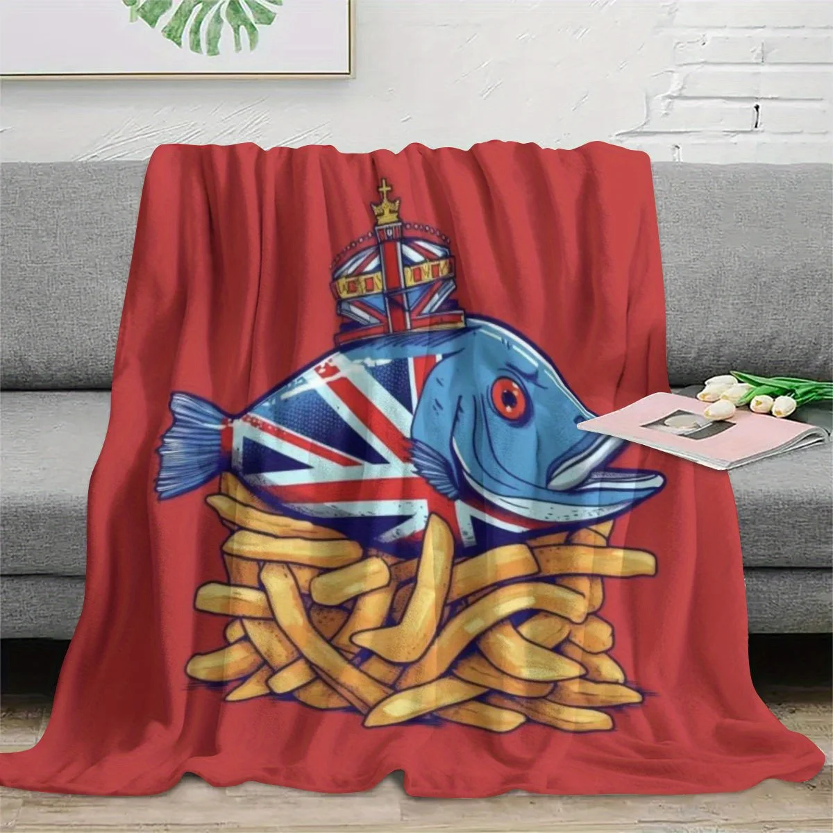 British style fish pattern theme Flannel printed blanket suitable for all seasons suitable for living room office sofa travel