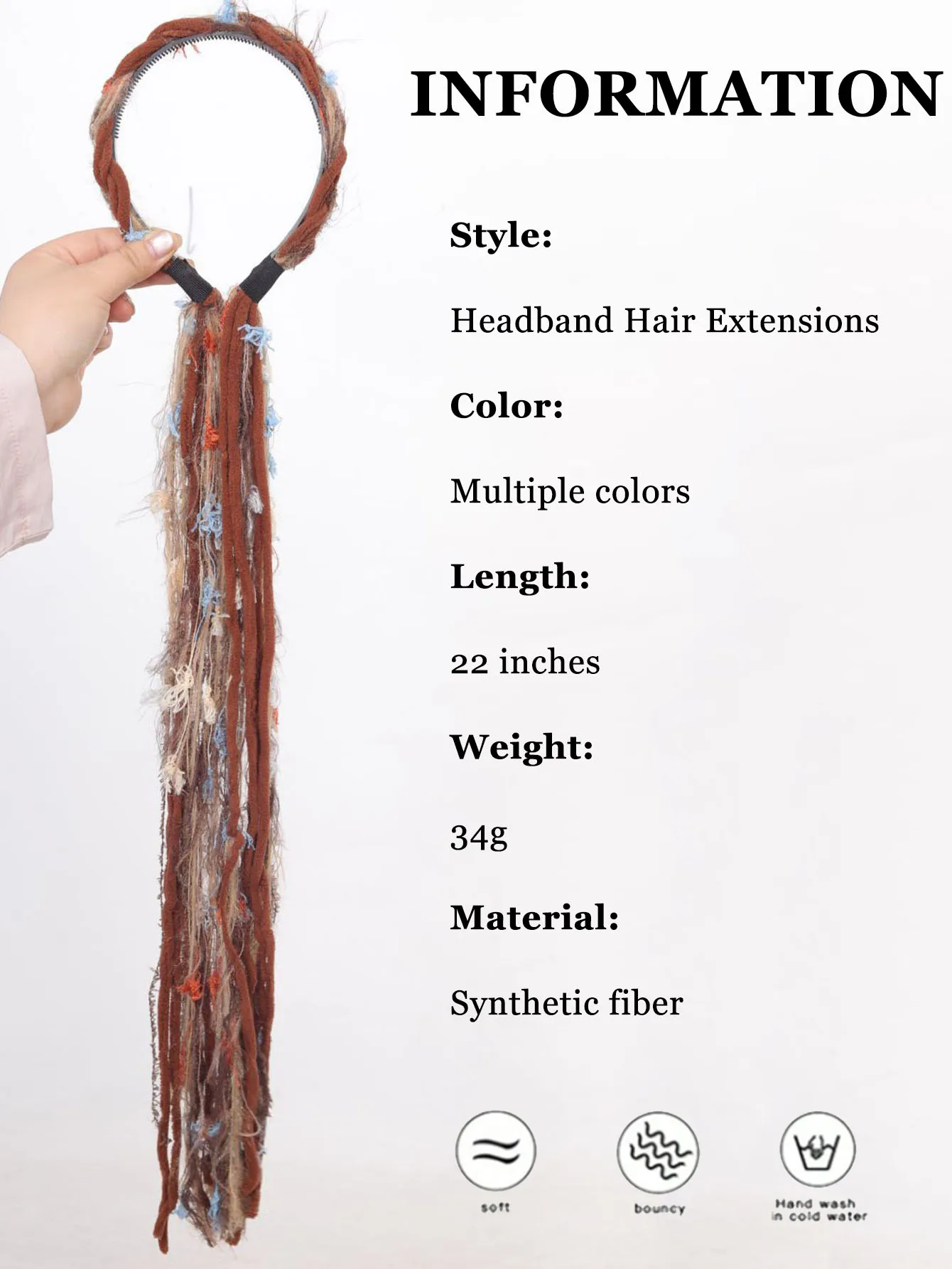 LM Synthetic Headband Hair Extensions Braided Headband with Colorful Tassel Handmade Faux Locs Hair Band Accessory Women Festiva