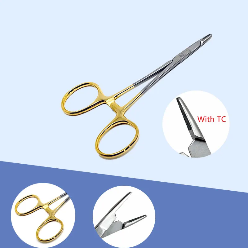 

Dental Needle Holder Plier Tc Head Reusable Stainless Steel Gold Plated Handle Orthodontic Forcep with Scissors Dental Tools