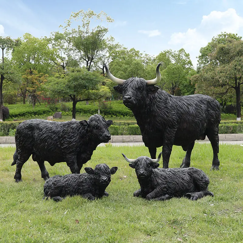 Realistic Fiberglass Yak Statue Outdoor Animal Sculpture for Farm Ranch Lawn Beef Shop Farming Culture Yard Ornament Decor