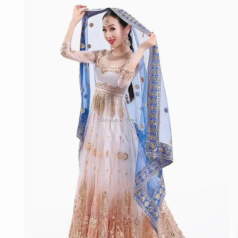 

2025 new indian traditional sari gauze embroidery exotic style women veil ethnic elegant long shawl women elegant indian shawl