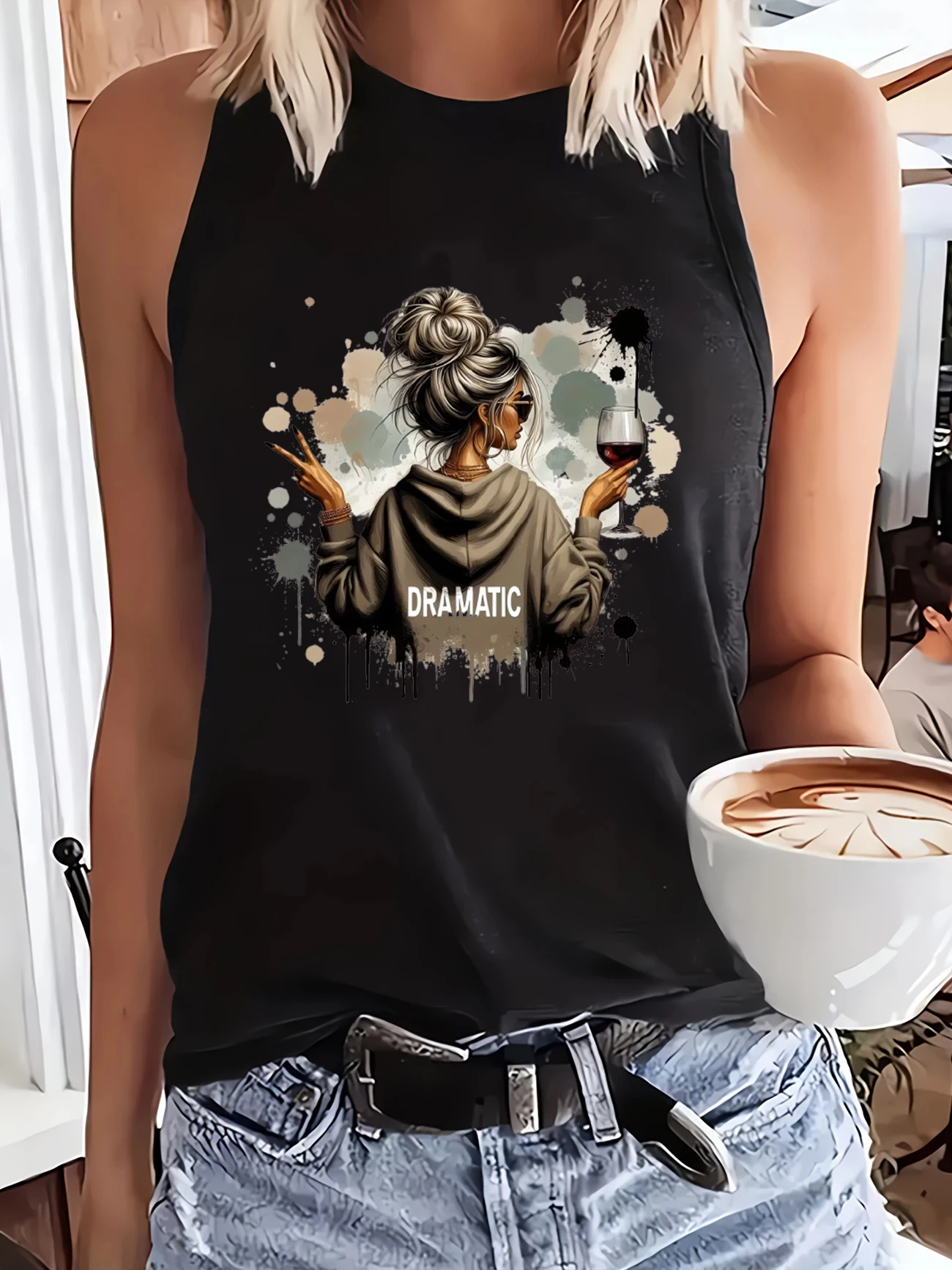 Hip Hop Weste T-Shirt Dramatische Weinkunst T-Shirt Grafikdruck Tank Top Damen ärmellos Rundhalsausschnitt