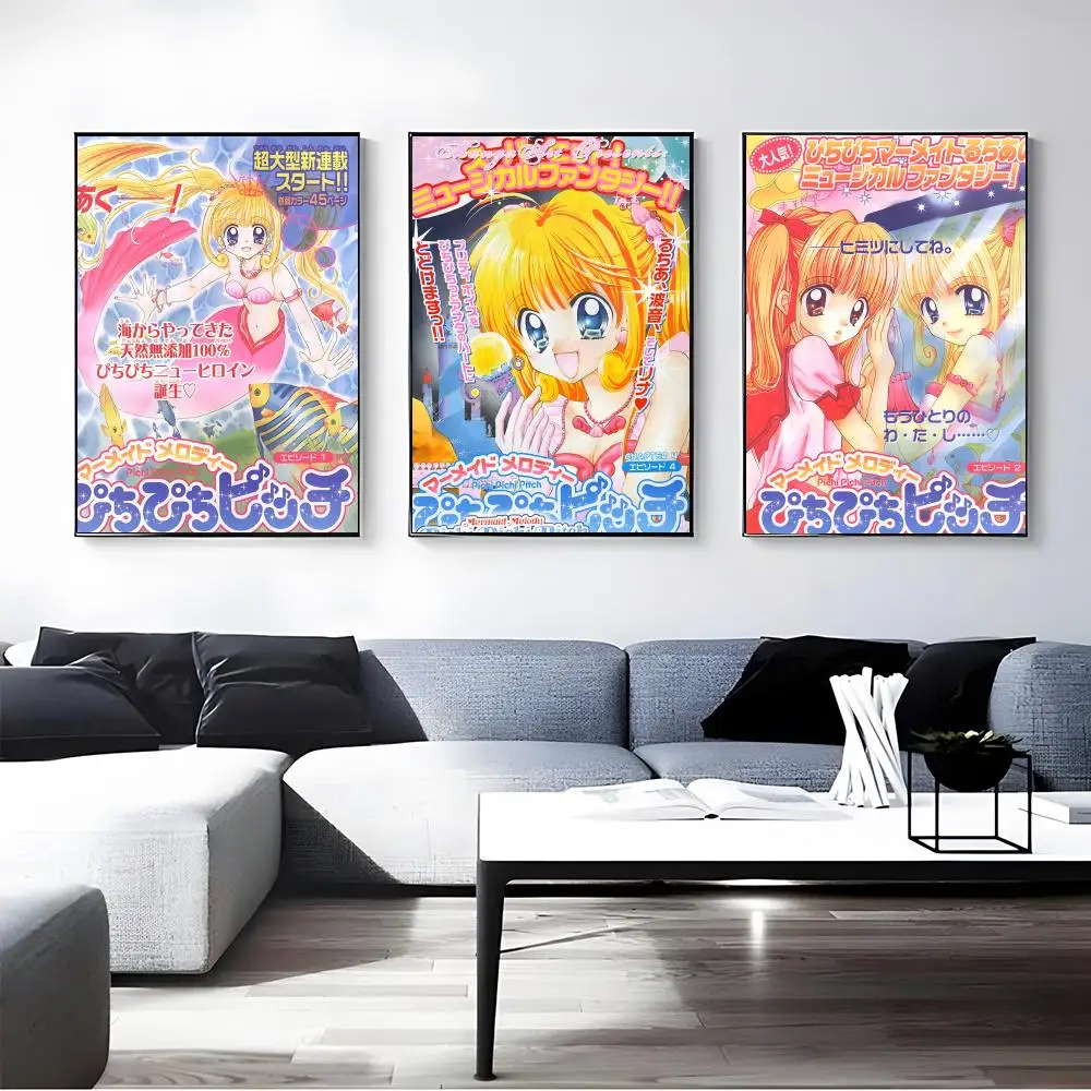Anime Mermaid Melody Poster Self-adhesive Art Waterproof Paper Sticker Coffee House Bar Room Wall Decor
