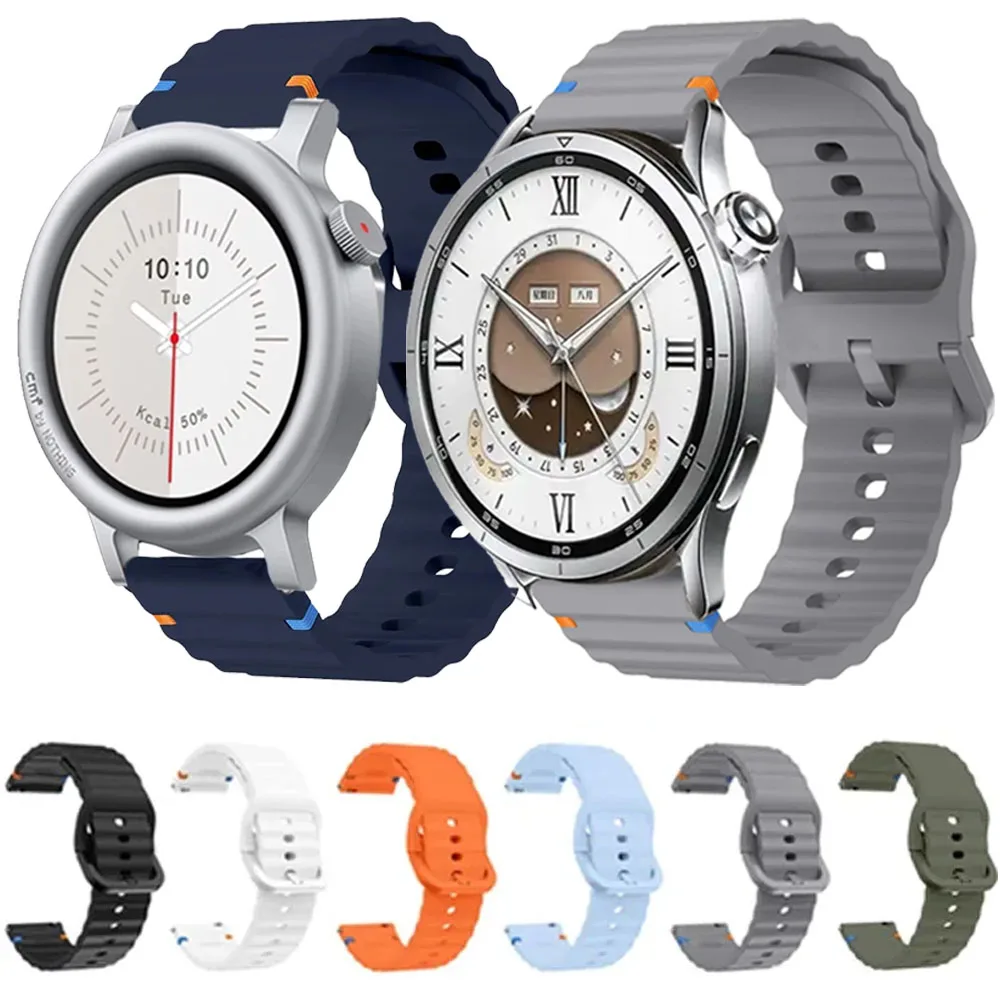18/20/22mm Wave Silicone Strap for CMF Watch 3 Pro 2-1/Huawei Watch 5 GT7-6-5-4 46mm Bracelet Band for Xiaomi Watch 5 S5-4-3-2-1