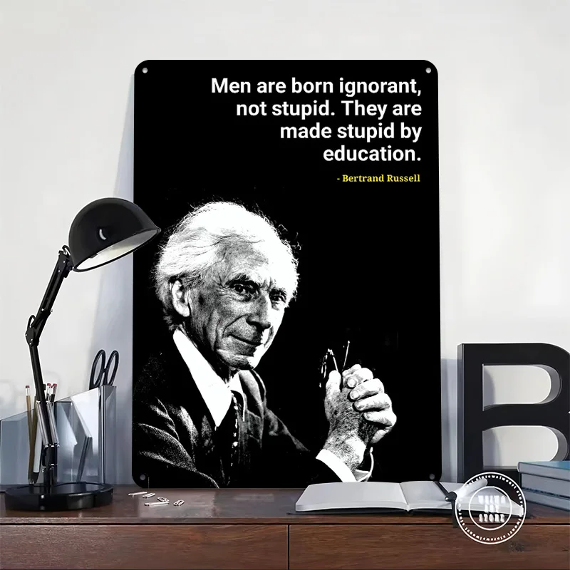 Bertrand Russell Quotes Poster Retro 3D Printed Metal Signs Customized Wall Hanging Gift for Garage Accessories Tin Sign Art Bar