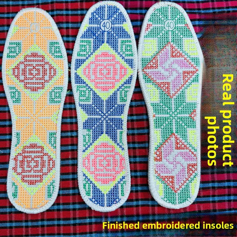 Thick Stitched Cross Stitch Shoe Insoles Breathable Sweat Wicking Odor Resistant Inserts for Men Women Festive Daily Use