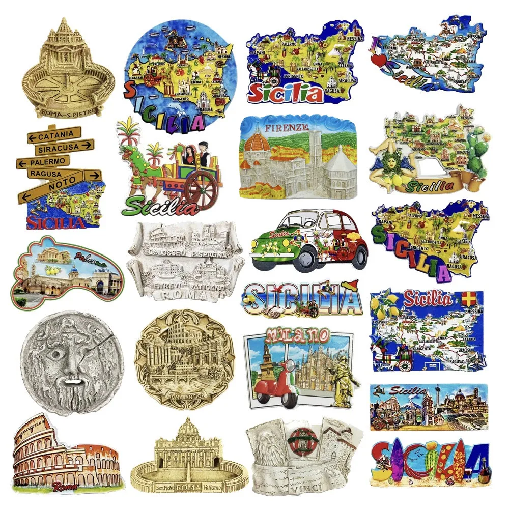 Europe Italy Roma Sicilia Palermo Milano Firenze Resin 3D Fridge Magnets Tourism Souvenir Refrigerator Sticker