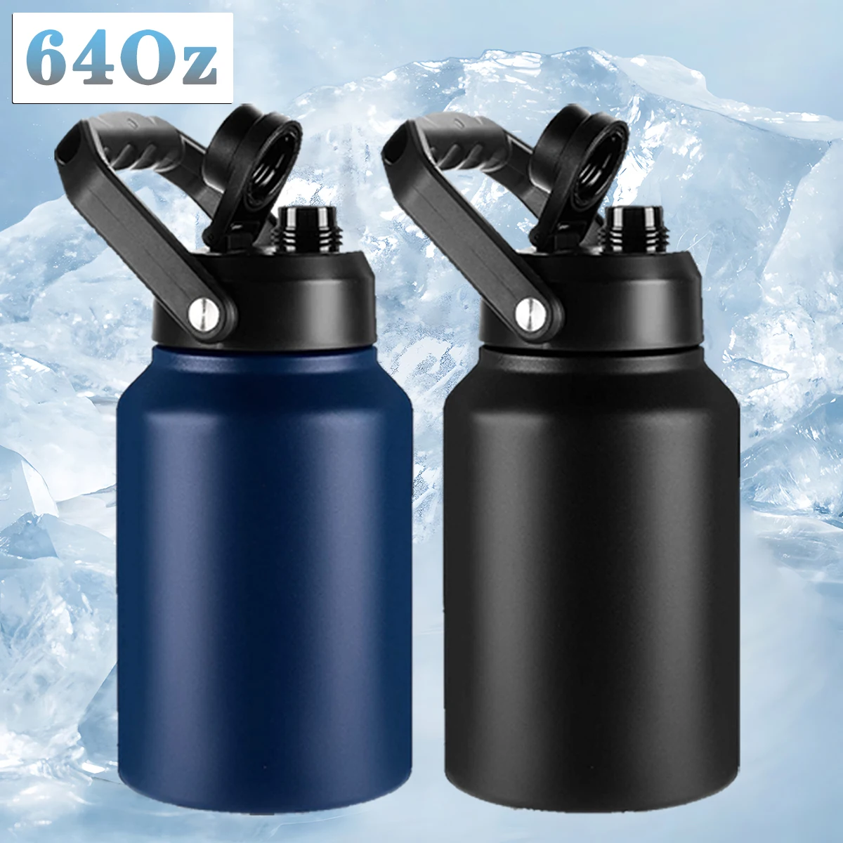 64oz Outdoor Sports Large-capacity Space Jug Ice Bucket Vacuum 304 Stainless Steel Cold Water Bottle Portable Insulation Cup