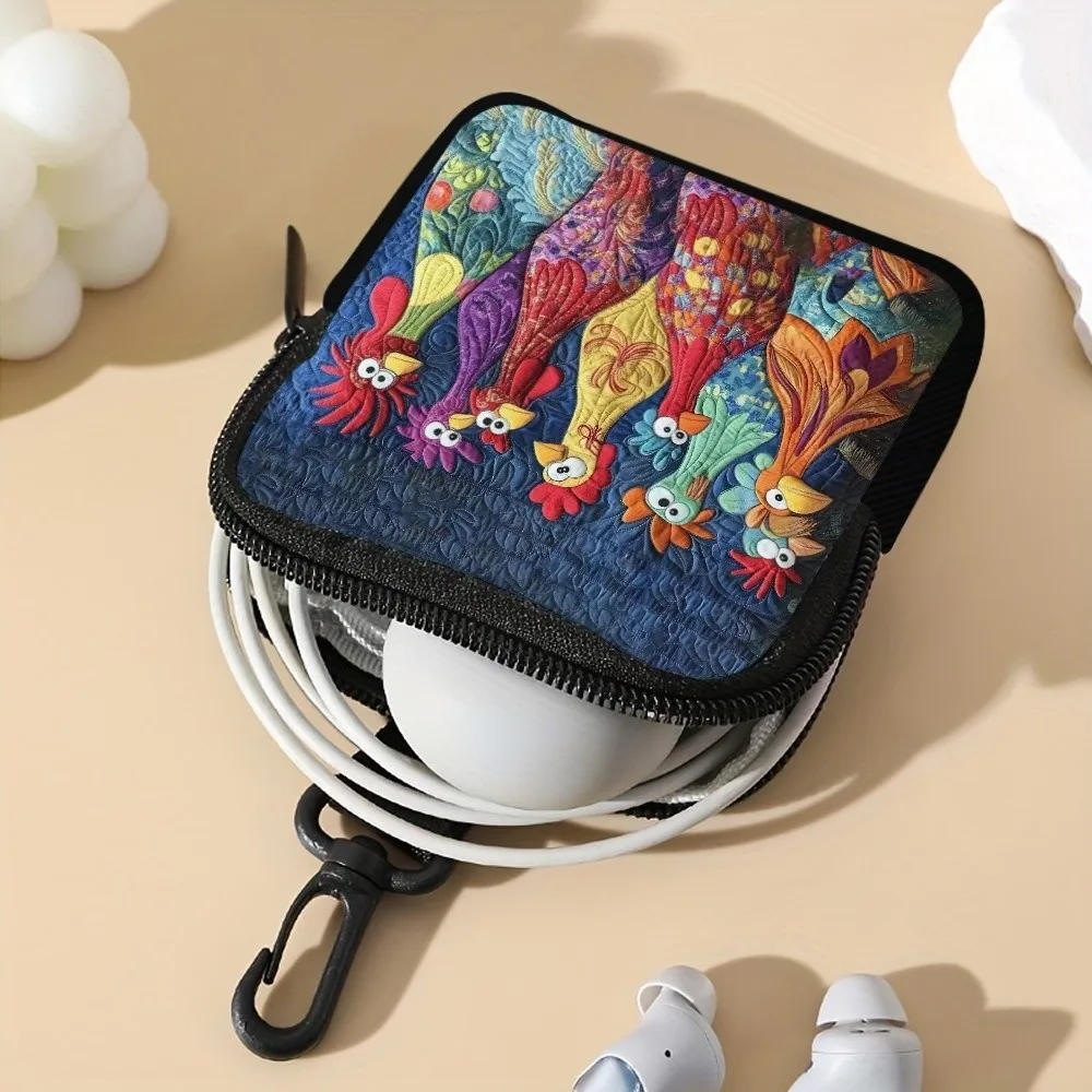 Cute Zippered Wallet Chicken Pattern Coin Purse Water-resistant Lightweight Earphone Bag PVC Portable Change Purse Friends Gift