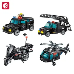SEMBO Military Vehicle Aircraft Assemblage Building Blocks Kits MOC Helicopter Police Car Model Bricks Boys Toys Birthday Gifts