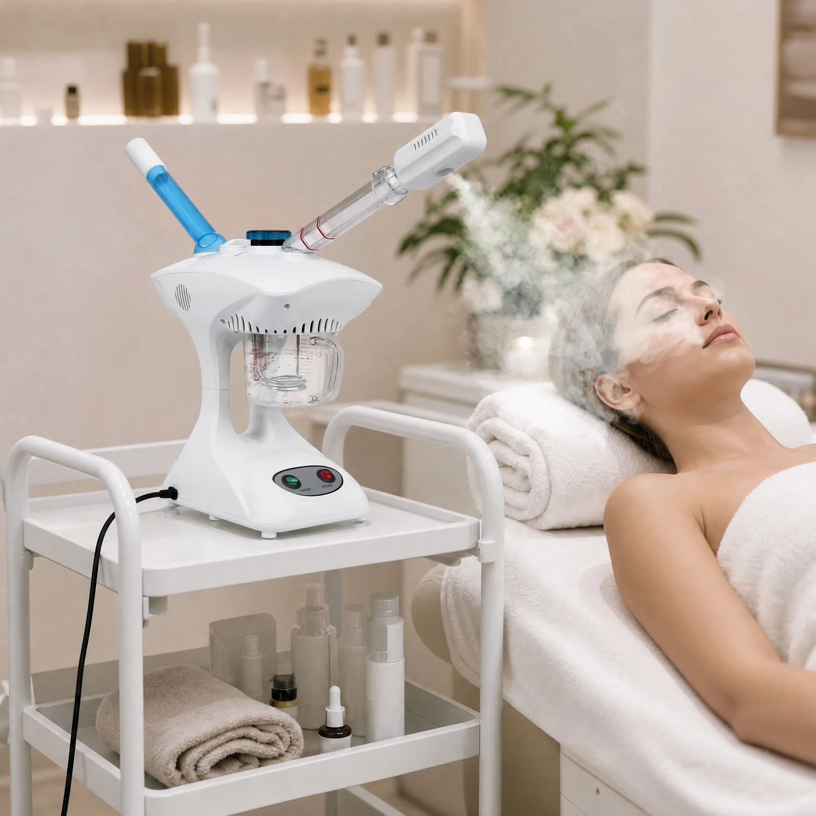 450ml White Facial Steam Device, 2-in-1 Professional Face Steamer, Cold And Hot Sprayer For Face Care