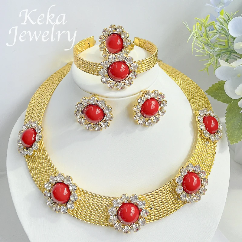 Juego de collares y pendientes de joyería africana, conjunto de collar chapado en oro Etíope para novia, idea de regalo de boda, 18K