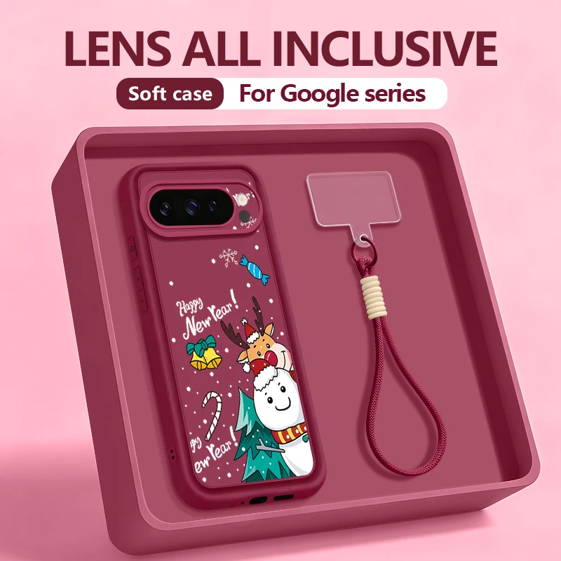 Чехол для телефона с ремешком на запястье с рисунком Рождества для Google Pixel 10 9 8 7 Pro 8A 7A Pixel 9 10 Pro XL, силиконовый чехол из ТПУ с ремешком