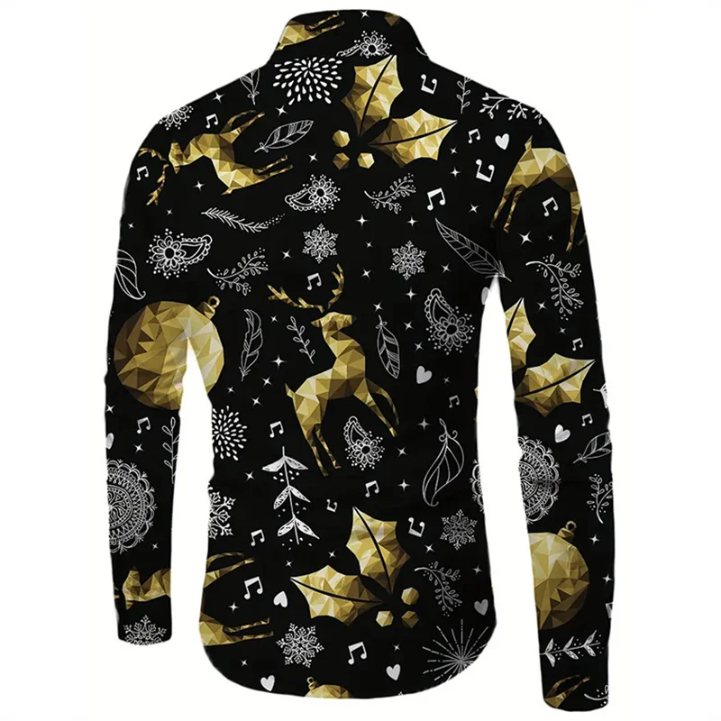 2024 Men\'s Long Sleeve Christmas Santa Fashion Casual Party Lapel Printed Comfortable and Versatile Plus Size Shirt