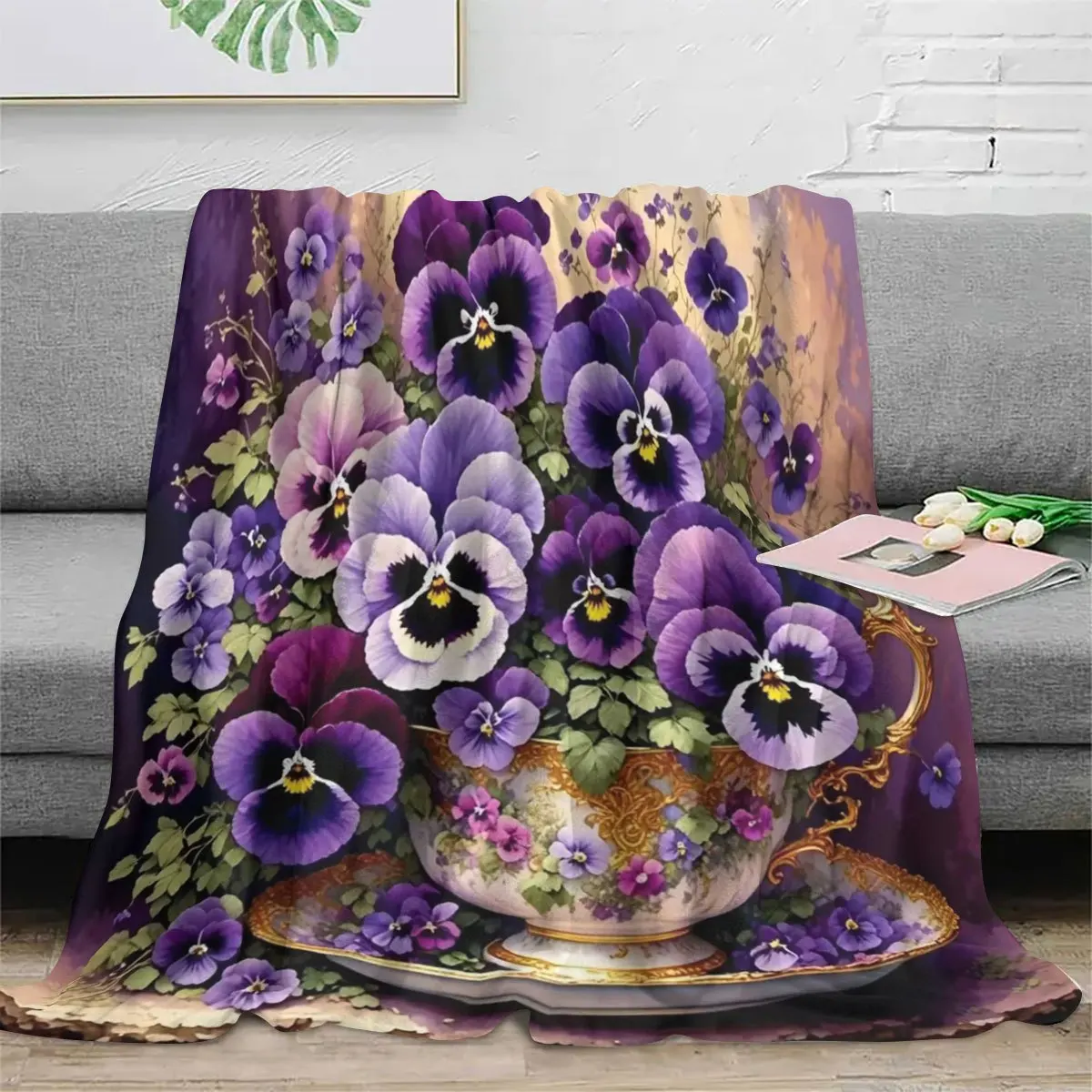 Vintage Floral Flannel Throw Blanket - Soft, Warm & Versatile for Couch, Bed, Car, Office - Hypoallergenic, All-Season Gift Idea