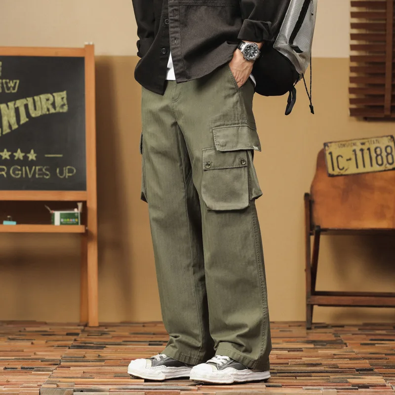 

Autumn and winter new men's retro cargo multi-pocket casual pants loose men's straight pants