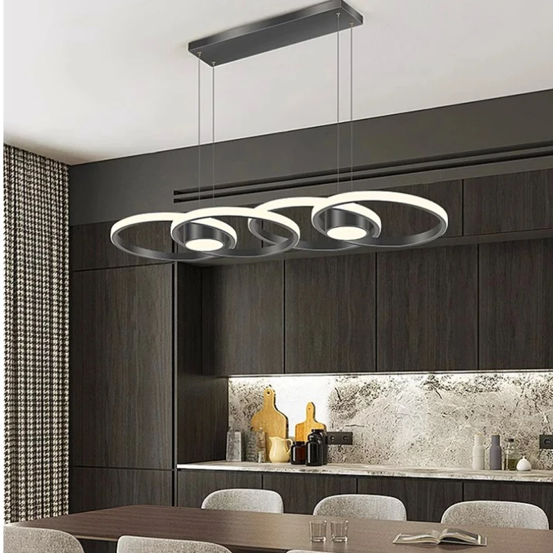 American style Round ring buckle design black LED chandelier lustre Hanging wire Ceiling for living room Indoor Dimmable